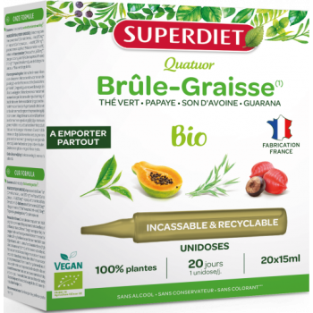 Quatuor Brûle-graisse bio Superdiet - boîte de 20 unidoses de 15ml