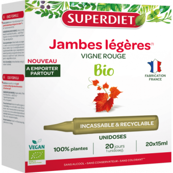 Jambes légères vigne rouge Superdiet - boîte de 20 unidoses de 15ml