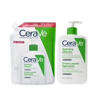 Crème lavante hydratante CeraVe - un flacon-pompe de 473ml et une éco-recharge de 473ml offre spéciale