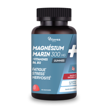Magnésium marin 300mg vitamines B6 B12 Vitavea - pot de 45 gummies 