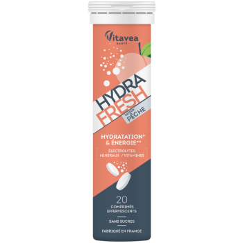 Hydra Fresh saveur pêche Vitavea - tube de 20 comprimés effervescents