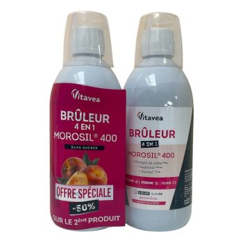 Brûleur 4en1 Morosil 400 saveur pêche Vitavea - lot de 2 flacons de 500ml offre spéciale
