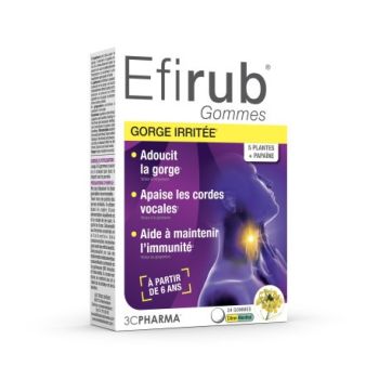 Efirub gommes gorge irritée citron menthol 3C Pharma - boîte de 24 gommes