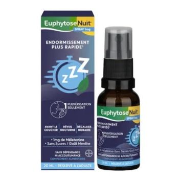 Euphytose Nuit spray 1mg de mélatonine sans sucre gout menthe - spray de 20ml