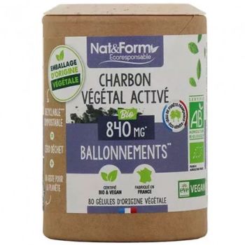 Charbon végétal activé bio ballonnements Nat&Form - boite de 80 gélules