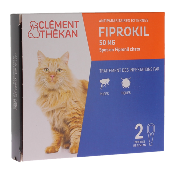 Fiprokil antiparasitaire externe chat 50mg Clément thékan - boite de 2 pipettes de 0.50ml