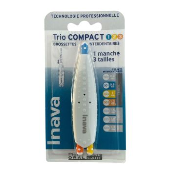 Brossettes interdentaires Trio Compact ISO 1/2/3 Inava - boîte de 1 manche et 3 brossettes