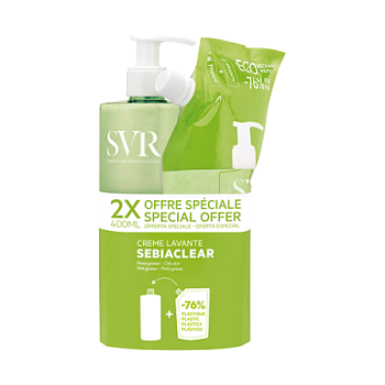 Sebiaclear crème lavante SVR - flacon-pompe de 400ml + recharge 400ml