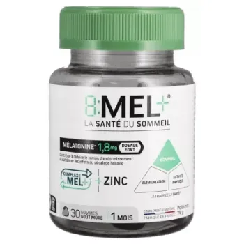 8 MEL+ gummies mélatonine 1,8mg goût mûre - pot de 30 gommes