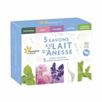 Coffret 5 savons au lait d'ânesse Fleurance Nature - boite de 5 savons de 100g