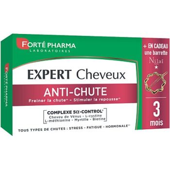Expert cheveux anti-chute Forté pharma - boîte de 90 comprimés + une barrette offerte