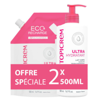 Lait corps ultra-hydratant Topicrem - offre spéciale 2x500ml