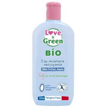 Eau micellaire nettoyante bio Love & Green - flacon-pompe de 500 ml