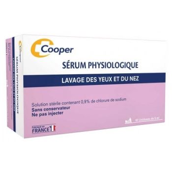 S&eacute;rum physiologique st&eacute;rile Cooper - boite de 40 unidoses de 5 ml