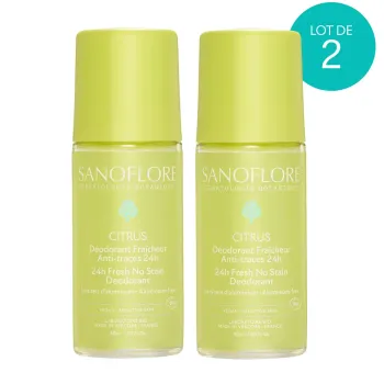 Déodorant fraîcheur anti-traces 24h citrus bio Sanoflore - lot de 2 roll-on de 50ml