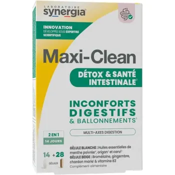 Maxi-Clean d&eacute;tox et sant&eacute; intestinale Synergia - boite de 42 g&eacute;lules 