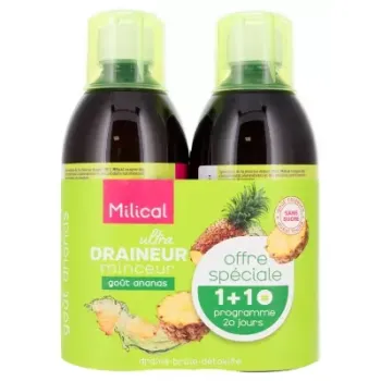 Draineur Ultra minceur goût ananas Milical - lot de 2 bouteilles de 500ml offre spéciale