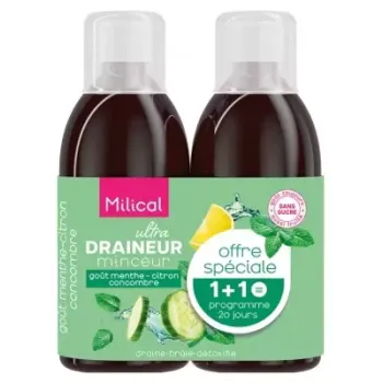 Draineur Ultra minceur menthe citron concombre Milical - lot de 2 flacons de 500ml