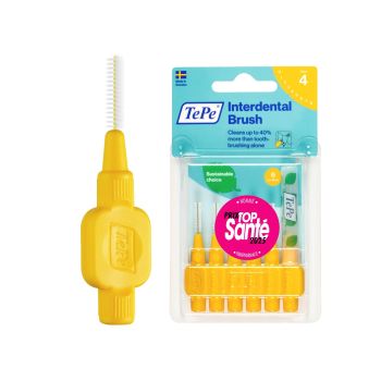 Brossettes interdentaires originales jaune taille 4 (0.7 mm) TePe - 6 brossettes