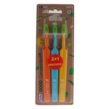 Brosse à dents Good compact soft TePe - pack de 2 brosses à dents + 1 gratuite