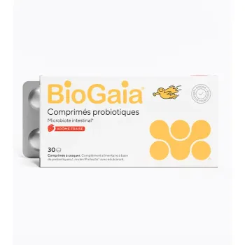 Microbiote intestinal arôme fraise BioGaia - boite de 30 comprimés à croquer