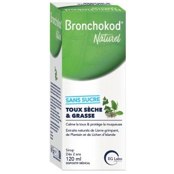Bronchokod Naturel Sirop toux sèche et grasse sans sucre EG Labo - flacon de 120ml