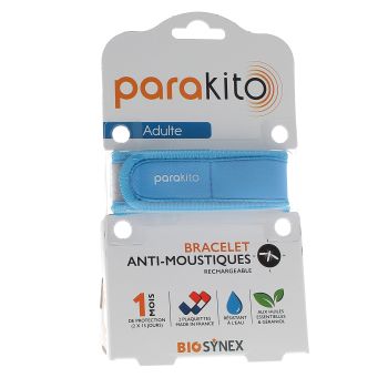 Bracelet anti-moustique rechargeable bleu Para kito - 1 bracelet + 2 recharges