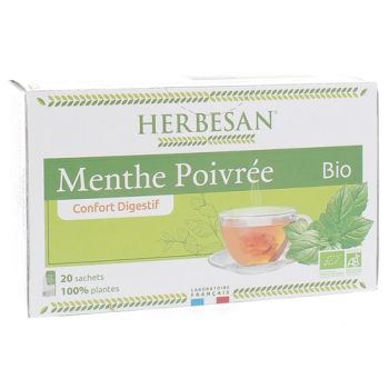 Infusion confort digestif menthe poivrée bio Herbesan - boîte de 20 sachets