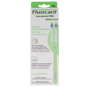 Interdental Pro Système interchangeable souple Kit de démarrage Fluocaril - boîte de 1 manche durable + 2 têtes remplaçables