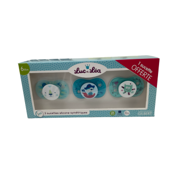 Sucettes silicone symétriques 6 m+ Luc et Léa - 3 sucettes dont 1 offerte
