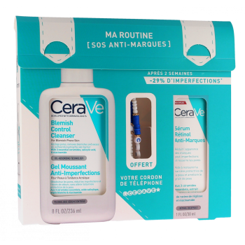 Ma routine SOS anti-marques Cerave - lot de 2 produits + un cordon de téléphone offert