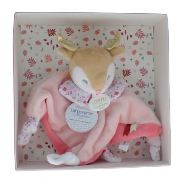 Mini doudou renne rose Doudou et compagnie - boîte avec doudou de 20 cm