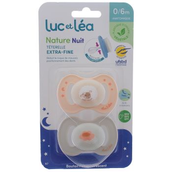 Nature sucettes anatomiques téterelle extra-fine 0-6 mois mouton & bleu Luc et Léa - lot de 2 sucettes