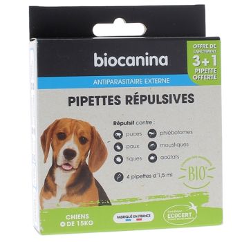 Pipettes répulsives chien (-15kg) Biocanina - boîte de 4 pipettes de 1,5ml