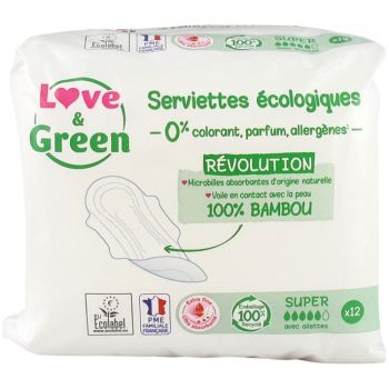 Serviettes hypoallergéniques Super Love & Green - sachet de 12 serviettes