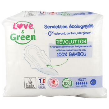 Serviettes hypoallergéniques nuit Love & Green - sachet de 10 serviettes