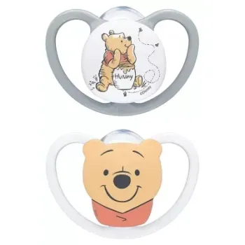 Sucettes physiologiques en silicone Winnie 0-6 mois NUK - lot de 2 sucettes
