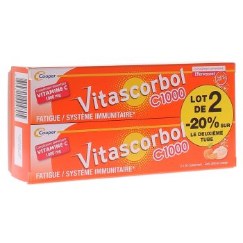 Vitascorbol C1000 vitamine C Cooper - lot de 2 boîtes de 20 comprimés effervescents