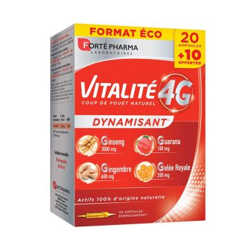 Vitalité 4G dynamisant Forté Pharma - boîte de 30 ampoules