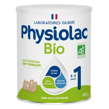 Lait en poudre bio 1re âge croissance 0 à 6 mois Physiolac - pot de 400 g