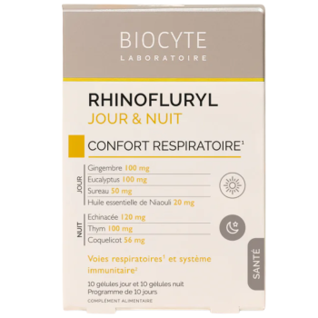 Rhinofluryl confort respiratoire jour&nuit Biocyte - boite de 20 gélules 