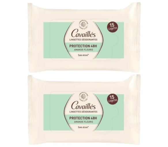 Offre spéciale 2x15 lingettes déodorantes protection 48h Rogé Cavaillès - 2 paquets de 15 lingettes