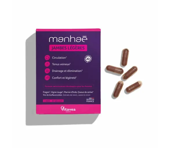 Manhaé jambes légères Vitavea - boite de 30 capsules