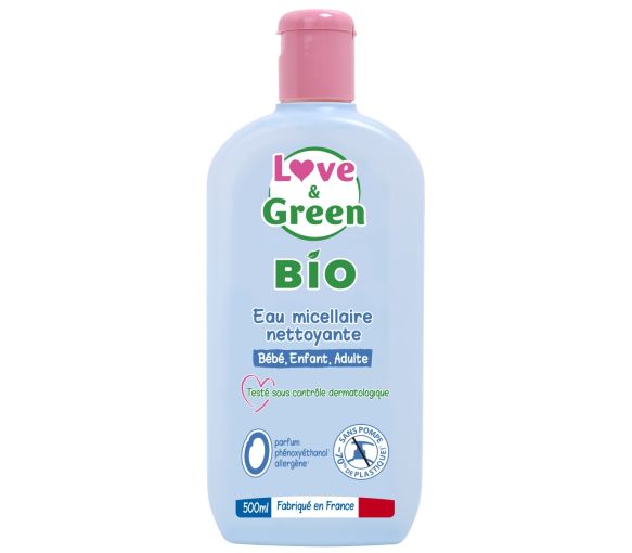 Eau micellaire nettoyante bio Love & Green - flacon-pompe de 500 ml