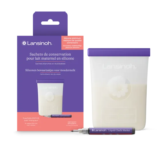 Sachets de conservation pour lait maternel en silicone Lansinoh - boîte de 5 sachets de 240ml - image 1