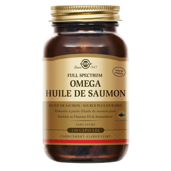 Full spectrum omega huile de saumon Solgar - pot de 120 capsules
