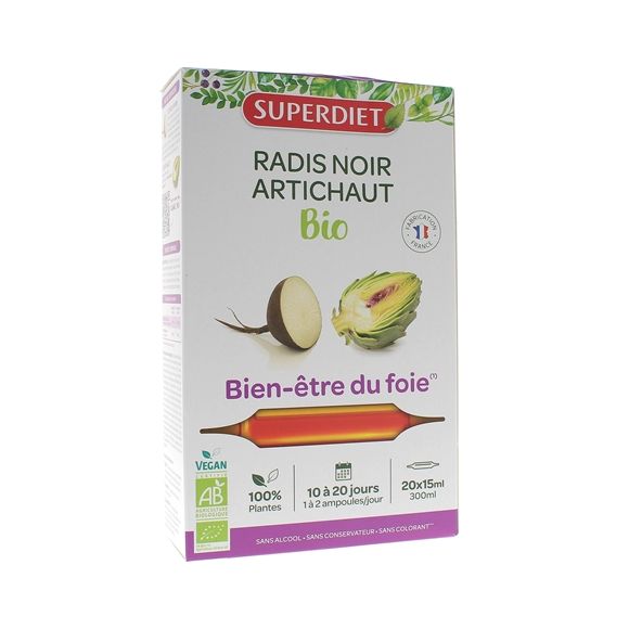 Radis noir / Artichaut Bio Super Diet - boîte de 20 ampoules de 15 ml