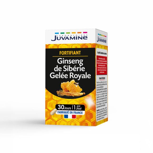Fortifiant ginseng de sibérie gelée royale Juvamine - boite de 30 gélules