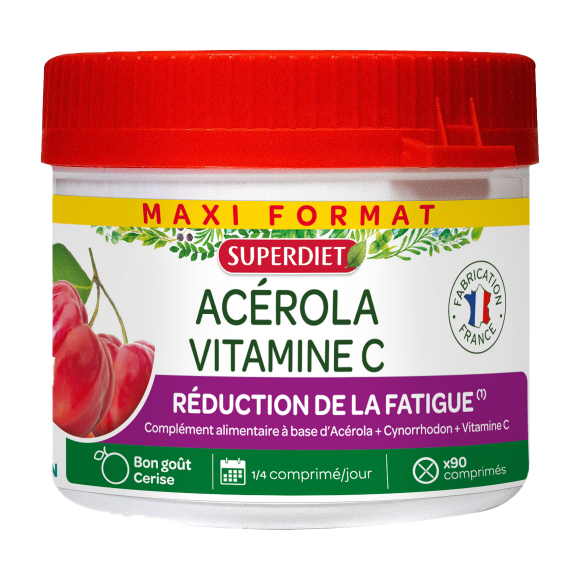 Maxi pot Acérola vitamine C Super Diet - 90 comprimés sécables à croquer