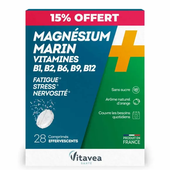 Magnésium marin + vitamines B1 B2 B6 B9 B12 Vitavea - boite de 28 comprimés effervescents offre spéciale